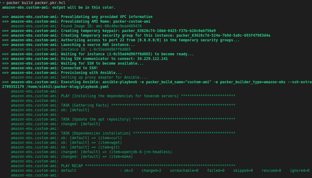 Output after using the Ansible provisioner