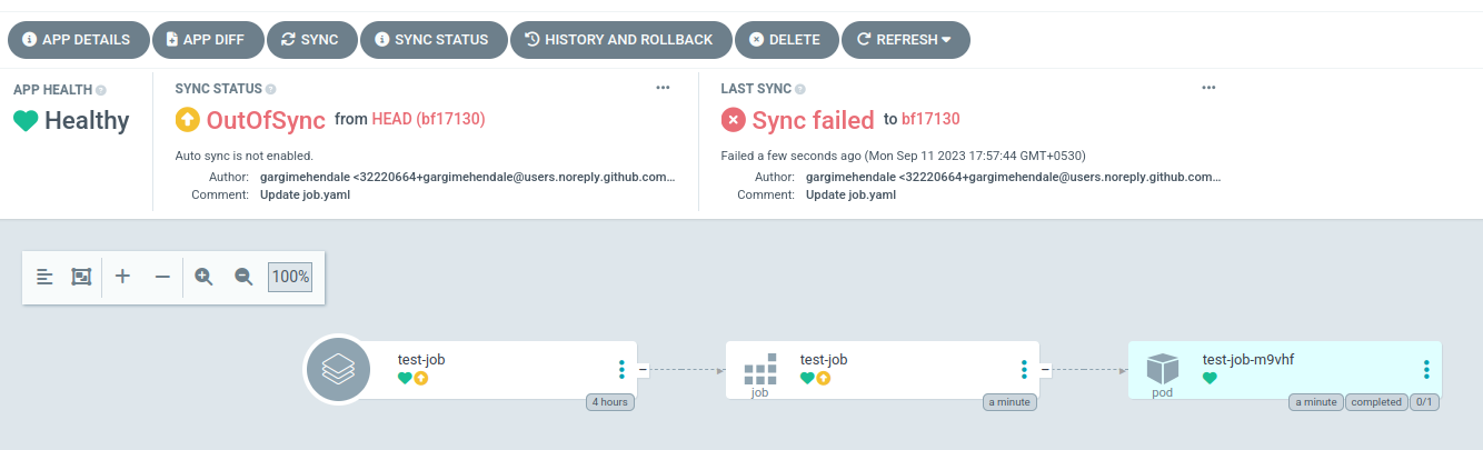 OutOfSync status caused due to error