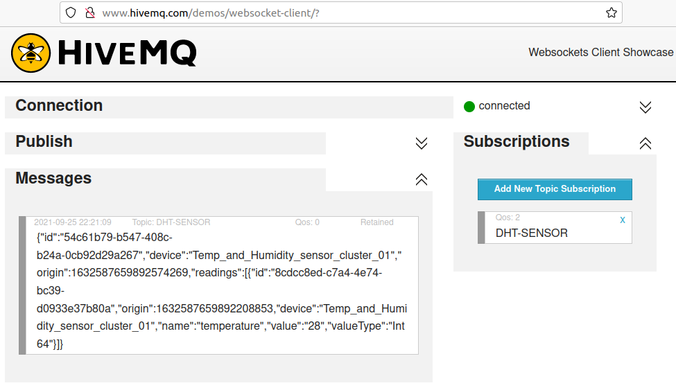 Fig. 4 showing HiveMQ web client