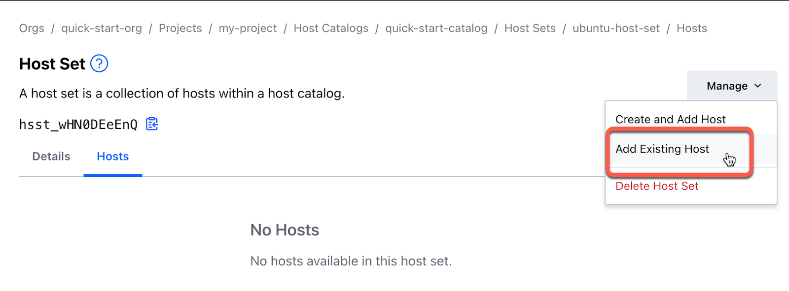 Add existing host