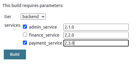 Sample values for the job