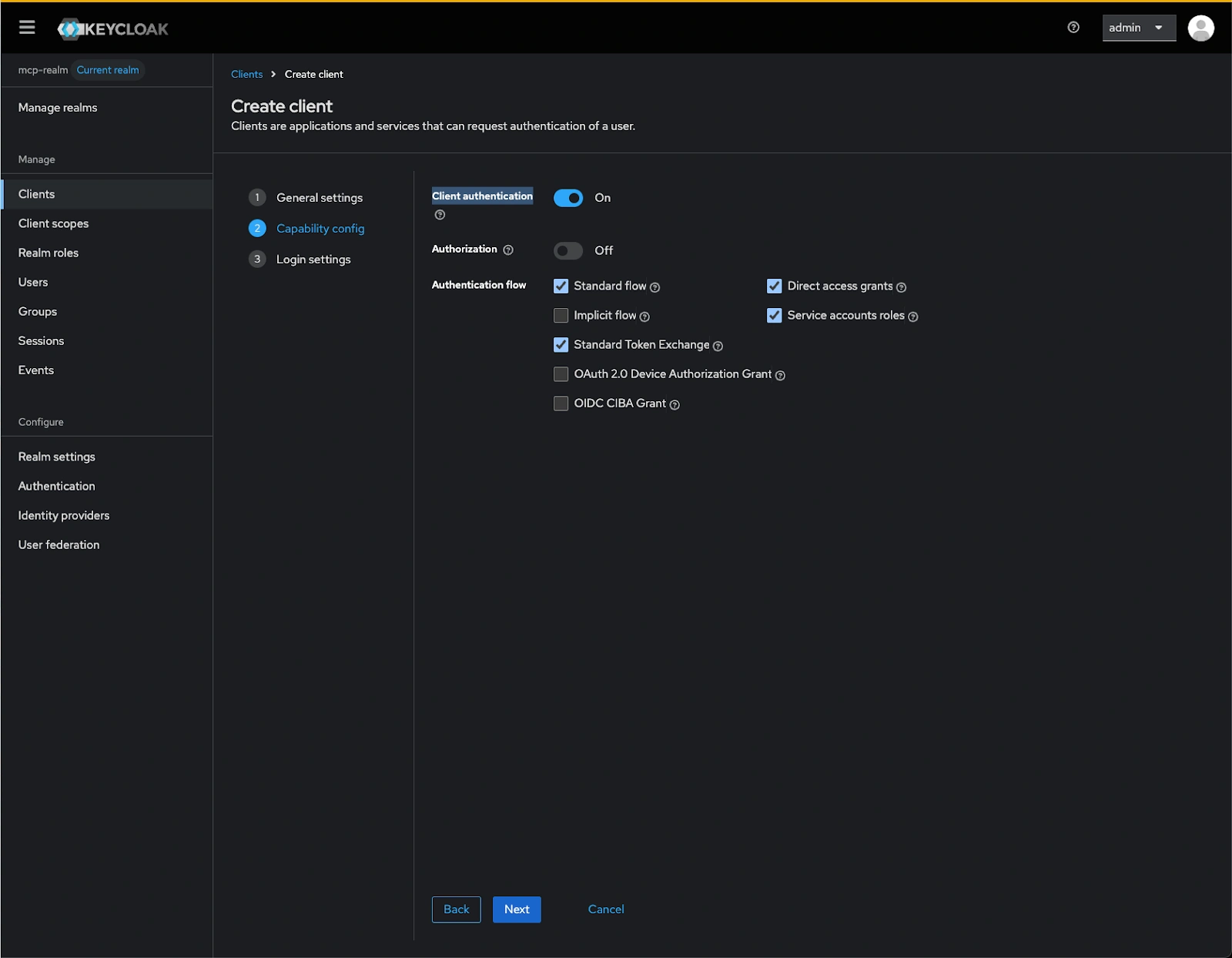 Capability settings
