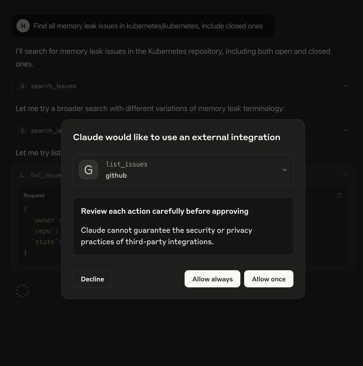 Claude's desktop will ask for access