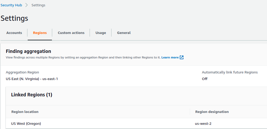 Security Hub settings