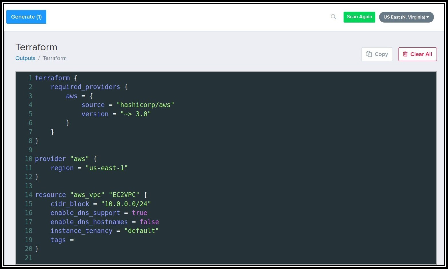 terraform configuration generated