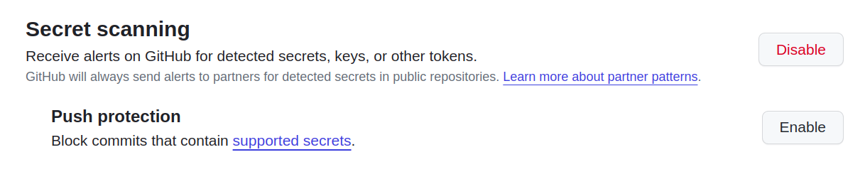 Enabling GitHub secret scanning