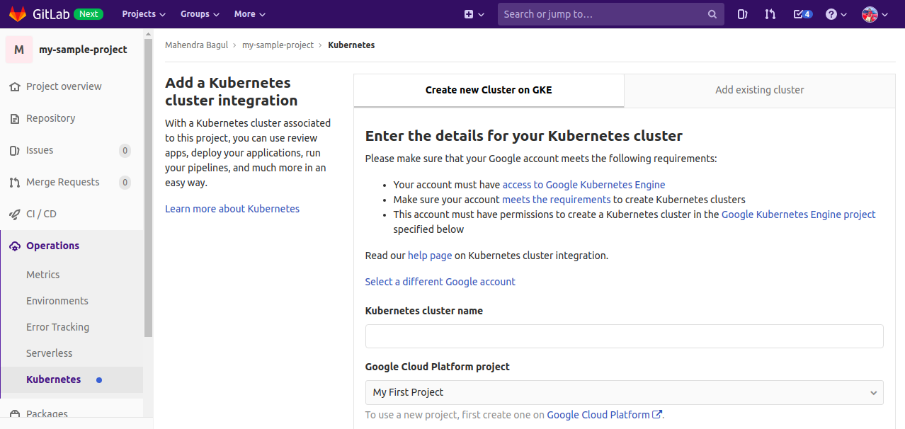 Create a repository and a GitLab Managed cluster
steps