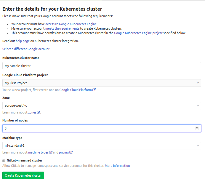 Create a repository and a GitLab Managed cluster steps
