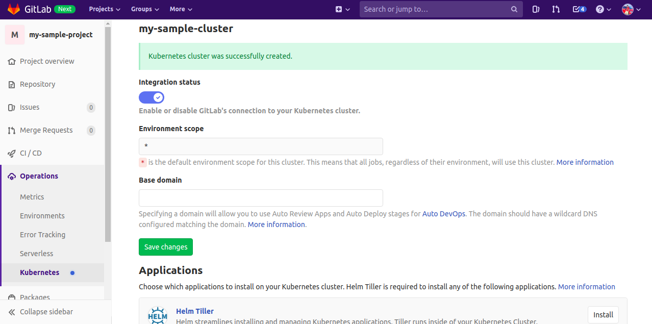 Create a repository and a GitLab Managed cluster steps