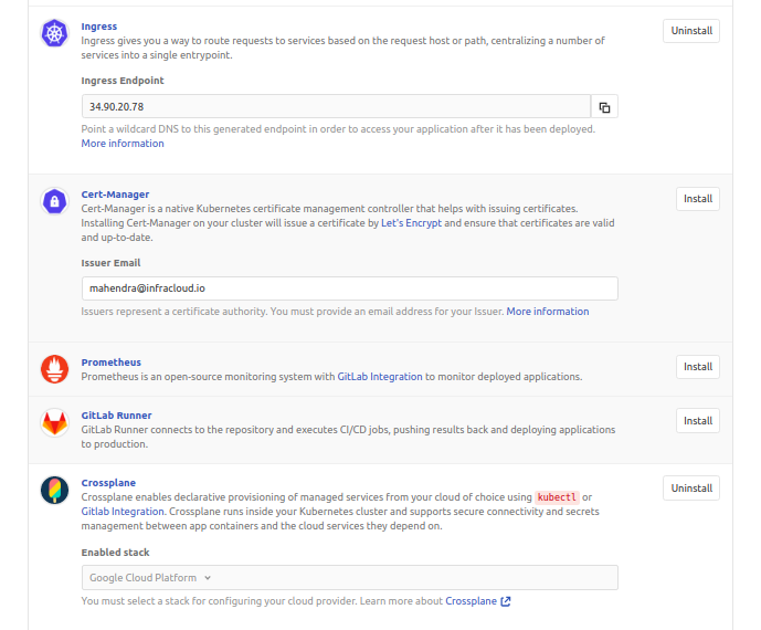 Install the Ingress controller and Crossplane with Google cloud Platform