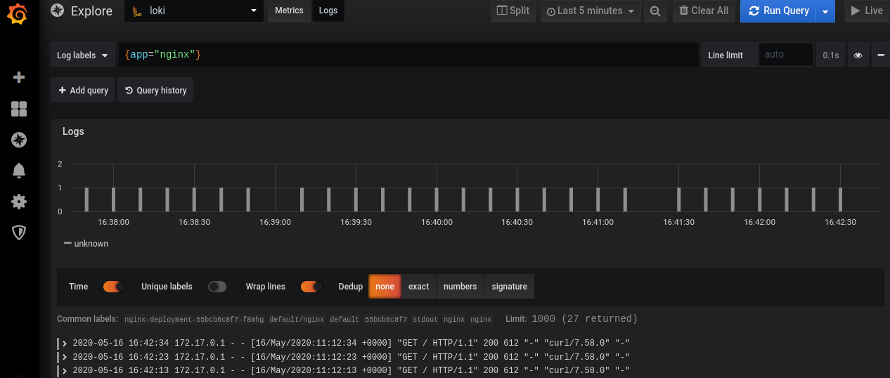 Grafana Dashboard displayig logs from
Loki